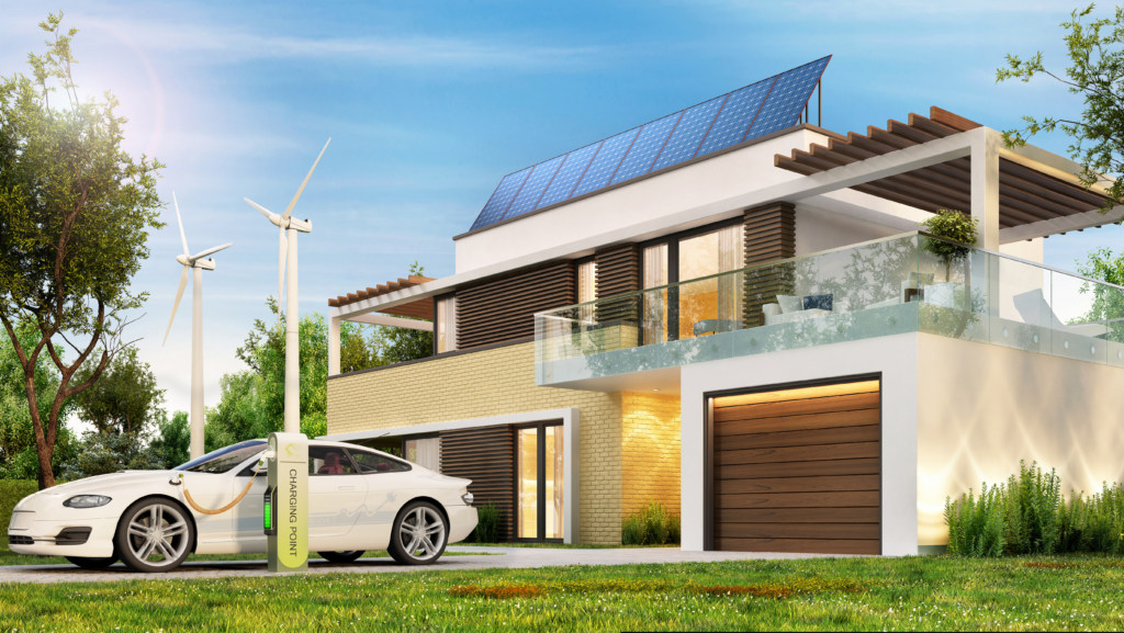 "Elektrische auto opladen met zonnepanelen", "Slimme laadpaal met zonne-energie", "Zonnepanelen op dak van woning"